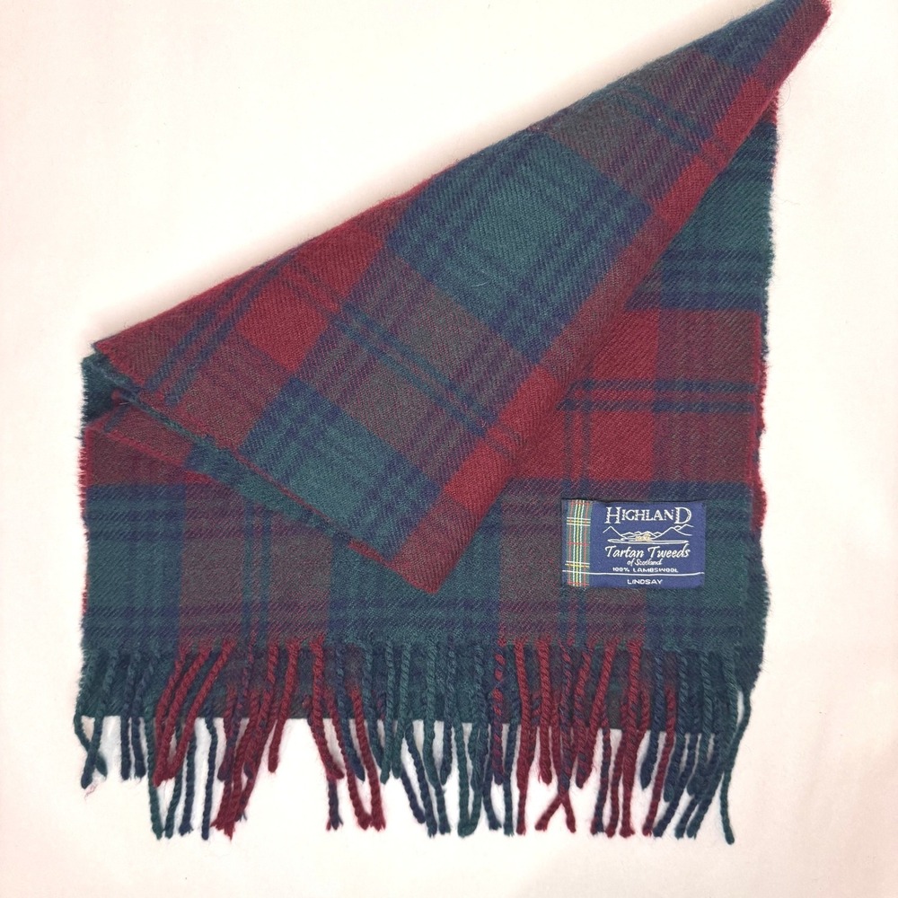 Highland Tartan Tweeds Lindsay Scarf 100% Lambswool Red Green Plaid Winter Cozy